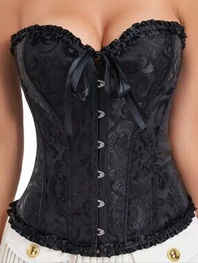 New NWT Black floral Lace-Up Corset Tight Body Shaping Top